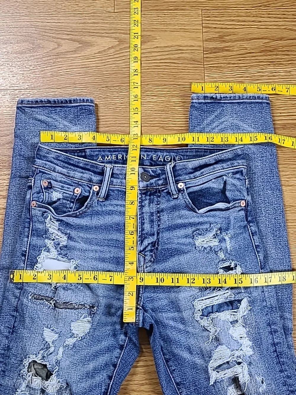 American Eagle Athletic Skinny 29x27 Pre-owned Destroyed Denim Strech Jeans